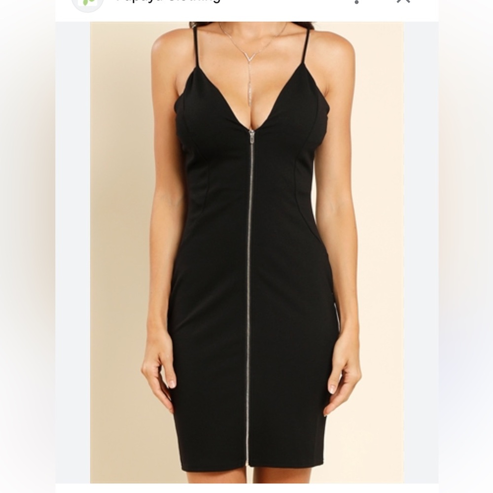 Womens S black front zipper bodycon dress